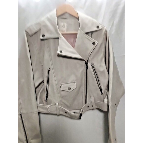Free People Luxe SMALL Soft LEATHER Moto Belted Oversized Waist Length Gray $468 - Picture 5 of 10